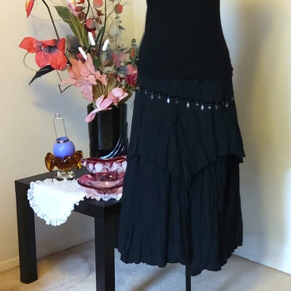 NWT Women Black 2-Layers of Tiered Lined Elastic High Waist Asymmetrical Skirt - Picture 6 of 16